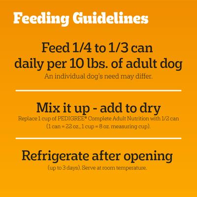 Show full view: Pedigree Chopped Ground Dinner Beef, Bacon & Cheese Flavor Adult Canned Wet Dog Food, 22-oz can, bundle of 24  slide 8 of 12