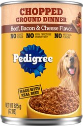 Pedigree Chopped Ground Dinner Beef, Bacon & Cheese Flavor Adult Canned Wet Dog Food, 22-oz, case of 12