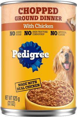Show full view: Pedigree Chopped Ground Dinner Beef, Bacon & Cheese Flavor + Chicken Canned Dog Food slide 6 of 10