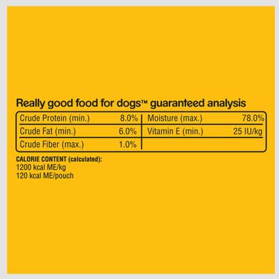 Show full view: Pedigree Chopped Ground Dinner Beef, Bacon & Cheese Flavors Wet Dog Food, 3.5-oz pouch, bundle of 32  slide 4 of 8