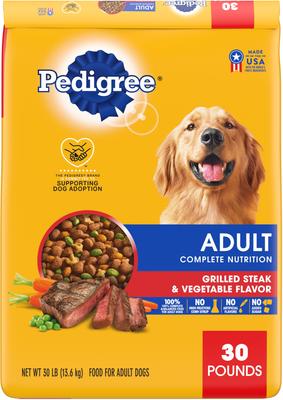 Show full view: Pedigree Chopped Ground Dinner Beef, Bacon & Cheese Flavors Wet Food + Complete Nutrition Grilled Steak & Vegetable Flavor Dry Dog Food slide 6 of 9