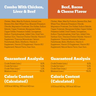 Show full view: Pedigree Chopped Ground Dinner Canned Wet Dog Food Combo with Chicken, Liver & Beef, Bacon & Cheese Flavor Variety Pack, 13.2-oz can, bundle of 24  slide 7 of 12