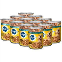 Pedigree Chopped Ground Dinner Chicken & Rice Dinner Canned Dog Food, 13.2-oz can, bundle of 24 