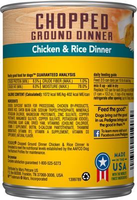 Show full view: Pedigree Chopped Ground Dinner Chicken & Rice Dinner Canned Dog Food, 13.2-oz can, bundle of 24  slide 3 of 11