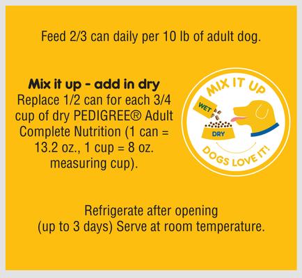 Show full view: Pedigree Chopped Ground Dinner Chicken & Rice Dinner Canned Dog Food, 13.2-oz can, bundle of 24  slide 9 of 11