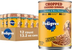Pedigree Chopped Ground Dinner Chicken & Rice Dinner Canned Wet Dog Food, 13.2-oz can, 12 count