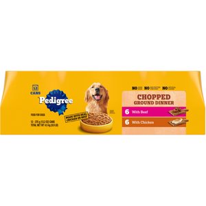 Pedigree Chopped Ground Dinner Chicken with Beef Adult Canned Wet Dog Food Variety Pack, 13.2-oz can, case of 24