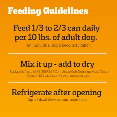 Show full view: Pedigree Chopped Ground Dinner Chicken with Beef Adult Canned Wet Dog Food Variety Pack, 13.2-oz can, bundle of 24  slide 8 of 12