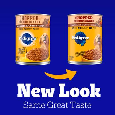 Show full view: Pedigree Chopped Ground Dinner Combo with Chicken, Liver & Beef & Beef, Bacon & Cheese Flavor Variety Pack + Beef, Bacon & Cheese Flavor Canned Wet Dog Food slide 7 of 9