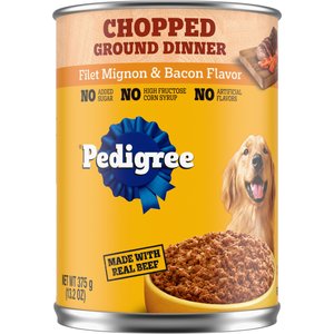 Pedigree Chopped Ground Dinner Filet Mignon & Bacon Flavor Adult Canned Wet Dog Food, 13.2-oz can, case of 12
