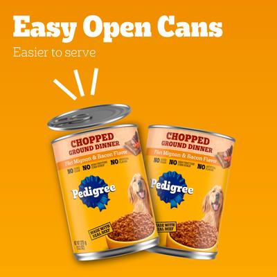 Show full view: Pedigree Chopped Ground Dinner Filet Mignon & Bacon Flavor Adult Canned Wet Dog Food, 13.2-oz can, case of 12 slide 8 of 11