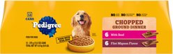 Pedigree Chopped Ground Dinner Filet Mignon Flavor & Beef Adult Canned Wet Dog Food Variety Pack, 13.2-oz, case of 12