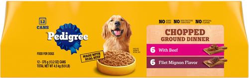 Show full view: Pedigree Chopped Ground Dinner Filet Mignon Flavor & Beef Wet Food Variety Pack + Milk-Bone Beef & Filet Mignon Recipe Dog Treats slide 4 of 10