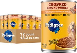 Pedigree Chopped Ground Dinner Filet Mignon Flavor Wet Dog Food, 13.2-oz can, case of 12