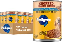 Pedigree Chopped Ground Dinner T-Bone Steak Flavor Adult Canned Wet Dog Food, 13.2-oz, case of 12 slide 1 of 9
