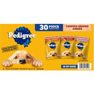 Pedigree Chopped Ground Dinner Variety Pack Adult Wet Dog Food, 3.5-oz pouch, case of 30