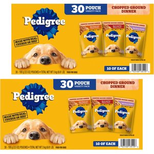 Pedigree Chopped Ground Dinner Variety Pack Adult Wet Dog Food, 3.5-oz pouch, case of 60