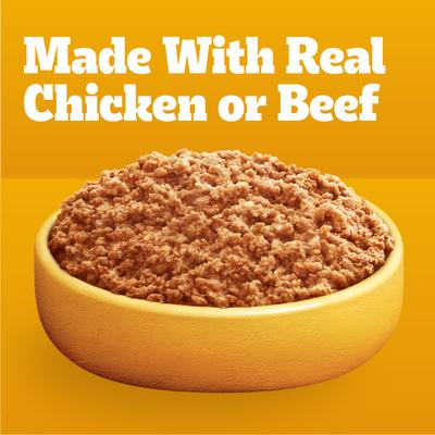 Show full view: Pedigree Chopped Ground Dinner Variety Pack Chicken, Filet Mignon & Beef Wet Dog Food, 3.5-oz pouch, bundle of 36  slide 9 of 12