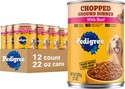 Pedigree Chopped Ground Dinner with Beef Adult Canned Wet Dog Food, 22-oz can, case of 12