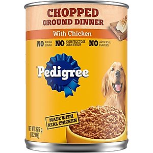 Pedigree Chopped Ground Dinner with Chicken Adult Canned Wet Dog Food, 13.2-oz can, case of 24
