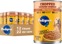 Pedigree Chopped Ground Dinner with Chicken Adult Canned Wet Dog Food, 22-oz can, case of 12