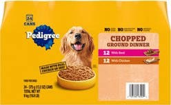 Pedigree Chopped Ground Dinner with Chicken & Beef Adult Canned Wet Dog Food Variety Pack, 13.2-oz, case of 24