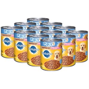 Pedigree Chopped Ground Dinner with Chicken & Beef Puppy Canned Wet Dog Food, 13.2-oz, case of 12