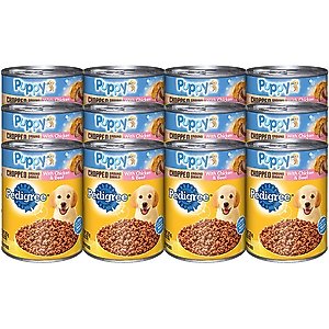 Pedigree Chopped Ground Dinner with Chicken & Beef Puppy Canned Wet Dog Food, 13.2-oz, case of 12