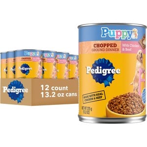 Pedigree Chopped Ground Dinner with Chicken & Beef Puppy Canned Wet Dog Food, 13.2-oz can, case of 12