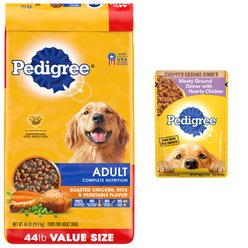 Pedigree Chopped Meaty Ground Dinner with Hearty Chicken Wet Food + Complete Nutrition Roasted Chicken, Rice & Vegetable Flavor Dry Dog Food