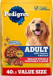 Pedigree Complete Nutrition Grilled Steak & Vegetable Flavor Dog Kibble Adult Dry Dog Food, 40-lb bag