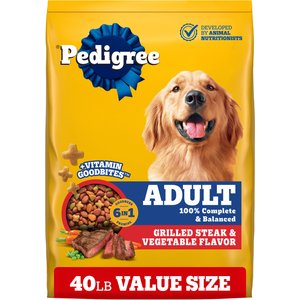 Pedigree Complete Nutrition Grilled Steak & Vegetable Flavor Dog Kibble Adult Dry Dog Food, 40-lb bag
