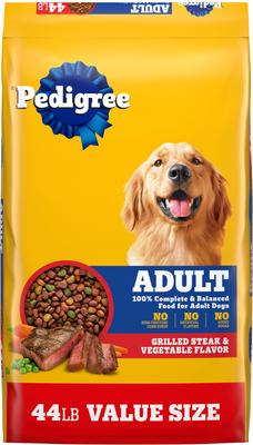 Show full view: Pedigree Complete Nutrition Grilled Steak & Vegetable Flavor Dry Food + Chopped Ground Dinner Variety Pack with Filet Mignon & Beef Canned Dog Food slide 2 of 10