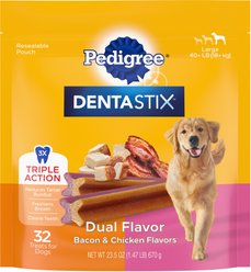 Pedigree Dentastix Dual Flavored Bacon & Chicken Flavored Large Dental Dog Treats, 32 count