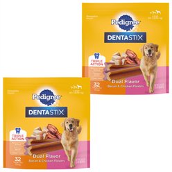 Pedigree Dentastix Dual Flavored Bacon & Chicken Flavored Large Dental Dog Treats, 64 count bundle