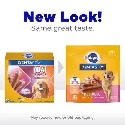 Show full view: Pedigree Dentastix Dual Flavored Bacon & Chicken Flavored Large Dental Dog Treats, 64 count bundle slide 4 of 11