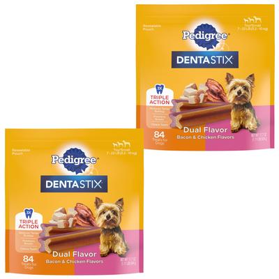 Show full view: Pedigree Dentastix Dual Flavored Bacon & Chicken Flavored Mini Dental Dog Treats, 168 count bundle slide 1 of 4