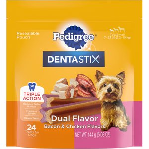 Pedigree Dentastix Dual Flavored Bacon & Chicken Flavored Mini Dental Dog Treats, 24 count