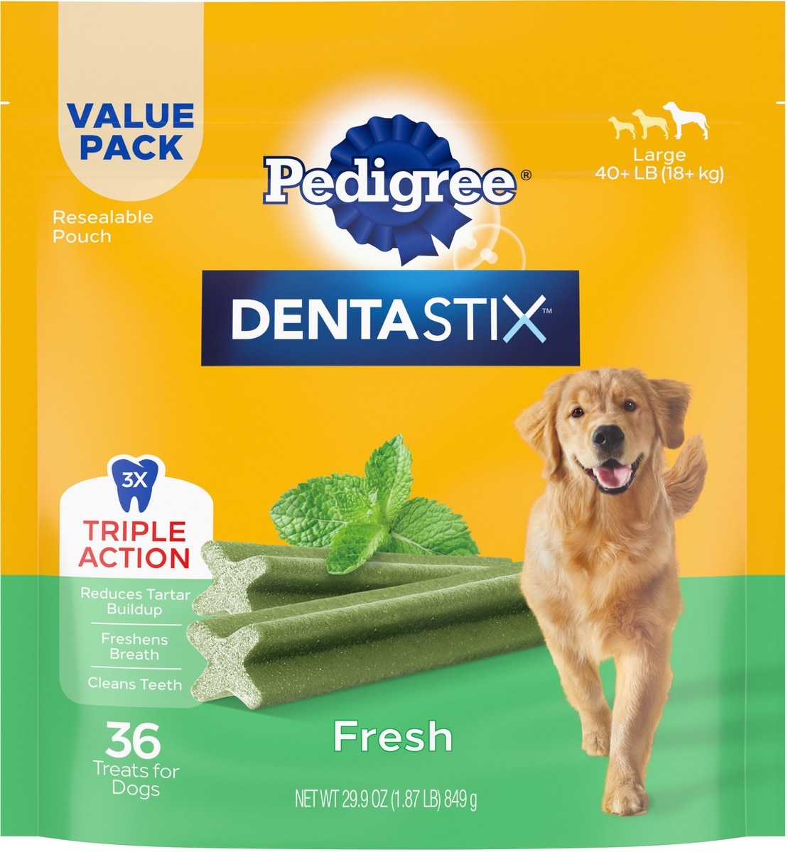 PEDIGREE Dentastix Fresh Mint Flavored Large Dental Dog Treats, 36