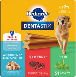 Pedigree Dentastix Large Original Chicken, Beef Flavor & Fresh Mint Flavor Variety Pack Dental Dog Treats, 51 count