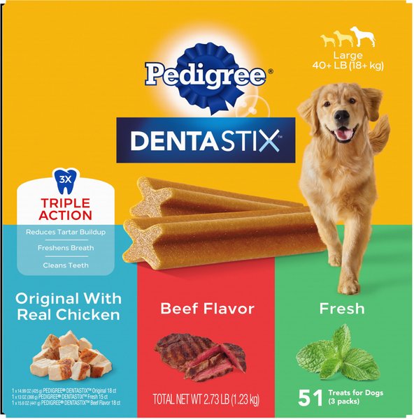 Show full view: Pedigree Dentastix Large Original Chicken, Beef Flavor & Fresh Mint Flavor Variety Pack Dental Dog Treats, 51 count slide 1 of 12