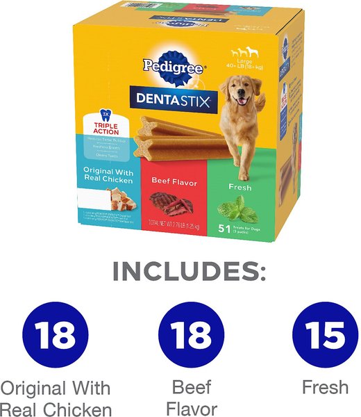 Show full view: Pedigree Dentastix Large Original Chicken, Beef Flavor & Fresh Mint Flavor Variety Pack Dental Dog Treats, 51 count slide 4 of 12
