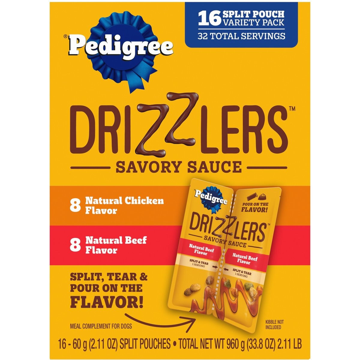 Pedigree Drizzlers Savory Sauce Multipack Dog Food Topper, 60-g pouch, pack of 16
