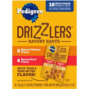 Pedigree Drizzlers Savory Sauce Multipack Dog Food Topper, 60-g pouch, pack of 16