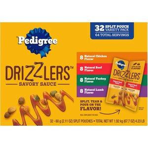 Pedigree Drizzlers Savory Sauce Multipack Dog Food Topper, 60-g pouch, pack of 32