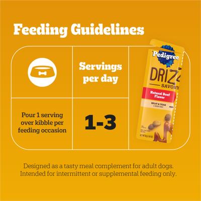 Show full view: Pedigree Drizzlers Savory Sauce Multipack Dog Food Topper, 60-g pouch, pack of 32 slide 9 of 11