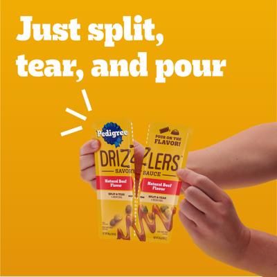 Show full view: Pedigree Drizzlers Savory Sauce Multipack Dog Food Topper, 60-g pouch, pack of 32 slide 5 of 11