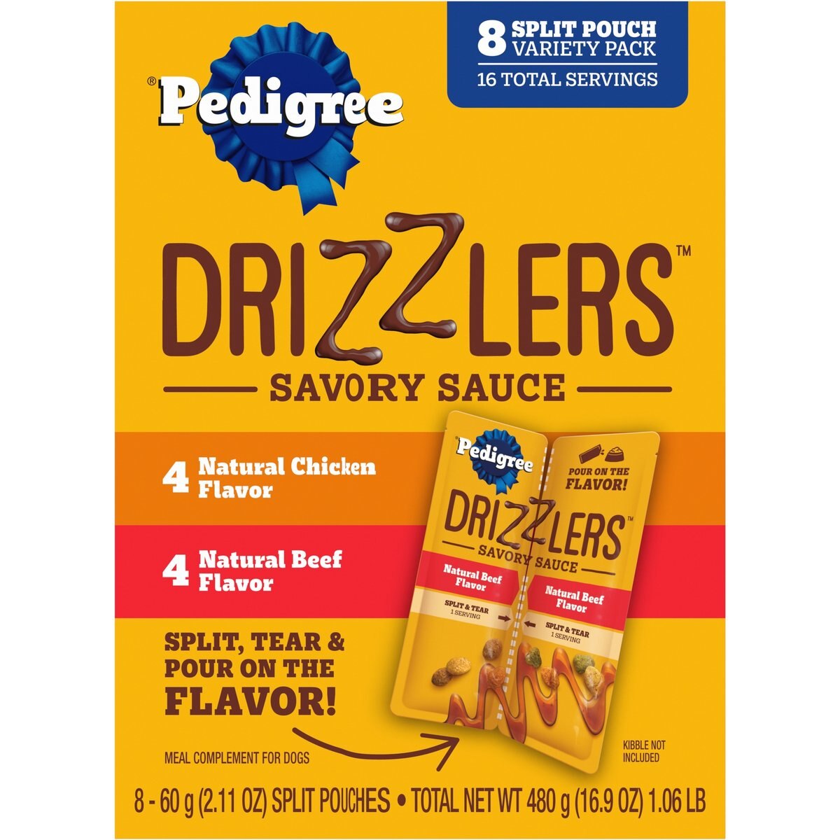 Pedigree Drizzlers Savory Sauce Multipack Dog Food Topper, 60-g pouch, pack of 8