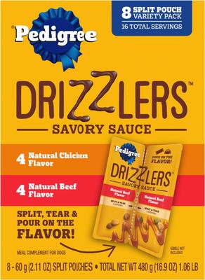 Show full view: Pedigree Drizzlers Savory Sauce Multipack Dog Food Topper, 60-g pouch, pack of 8 slide 1 of 11