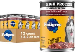 Pedigree High Protein Adult Canned Soft Wet Dog Food, Chopped Beef & Bison Flavor, 13.2-oz can, case of 12 slide 1 of 9